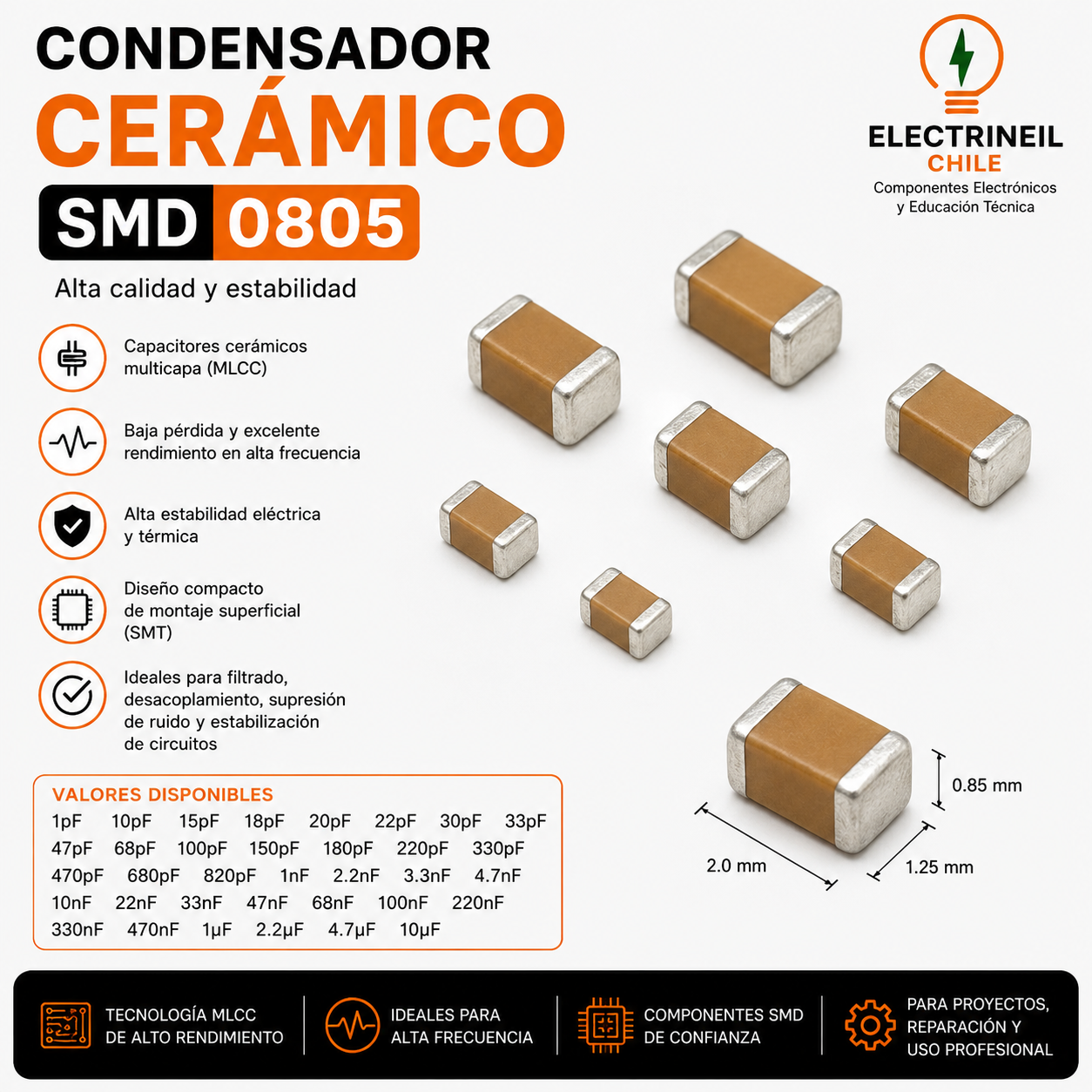 Condensadores Cerámicos SMD 0805 – Pack de 5 Unidades