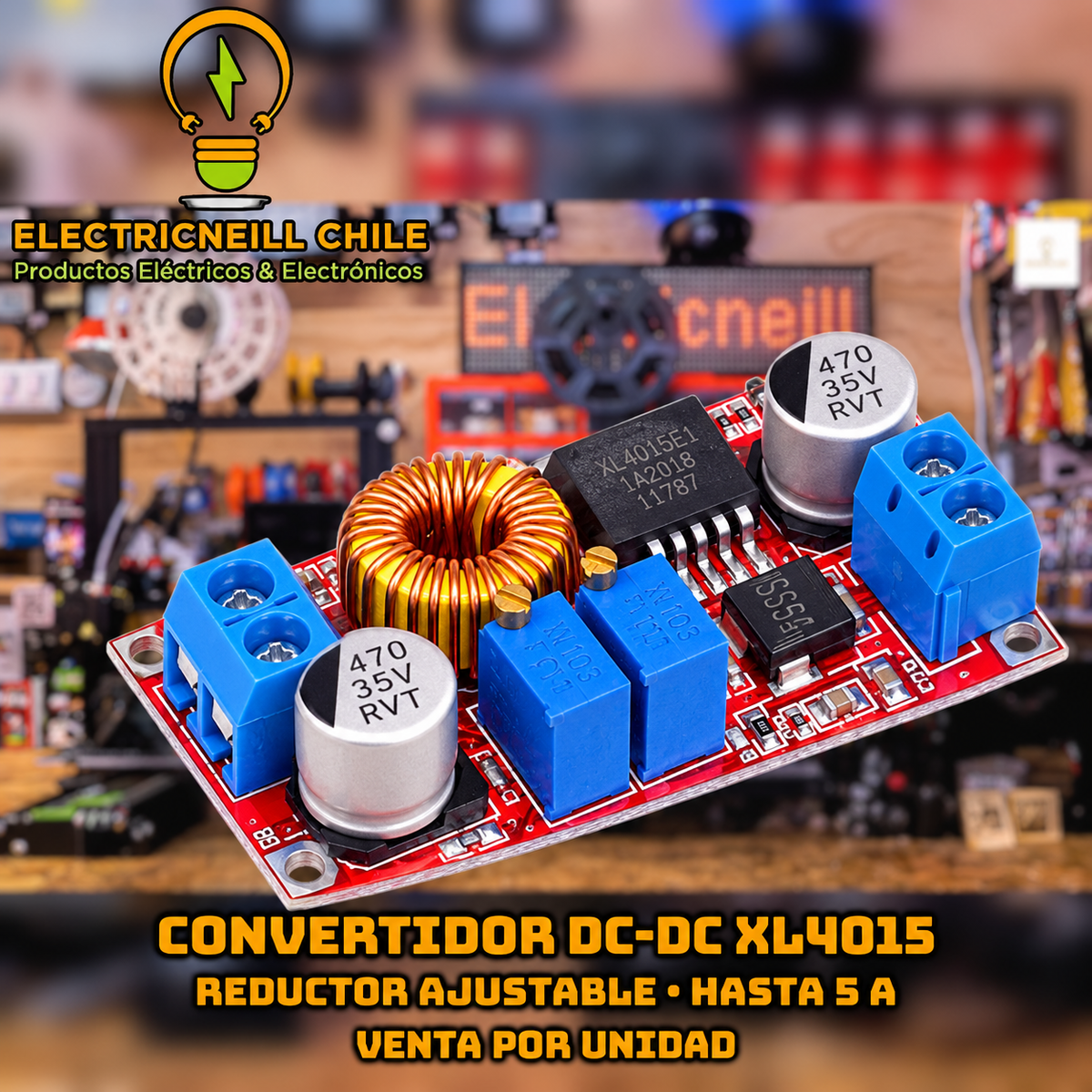 Módulo Convertidor DC-DC Reductor XL4015 5A Ajustable, Entrada 4–38 V y Salida 1,25–36 V con Disipador