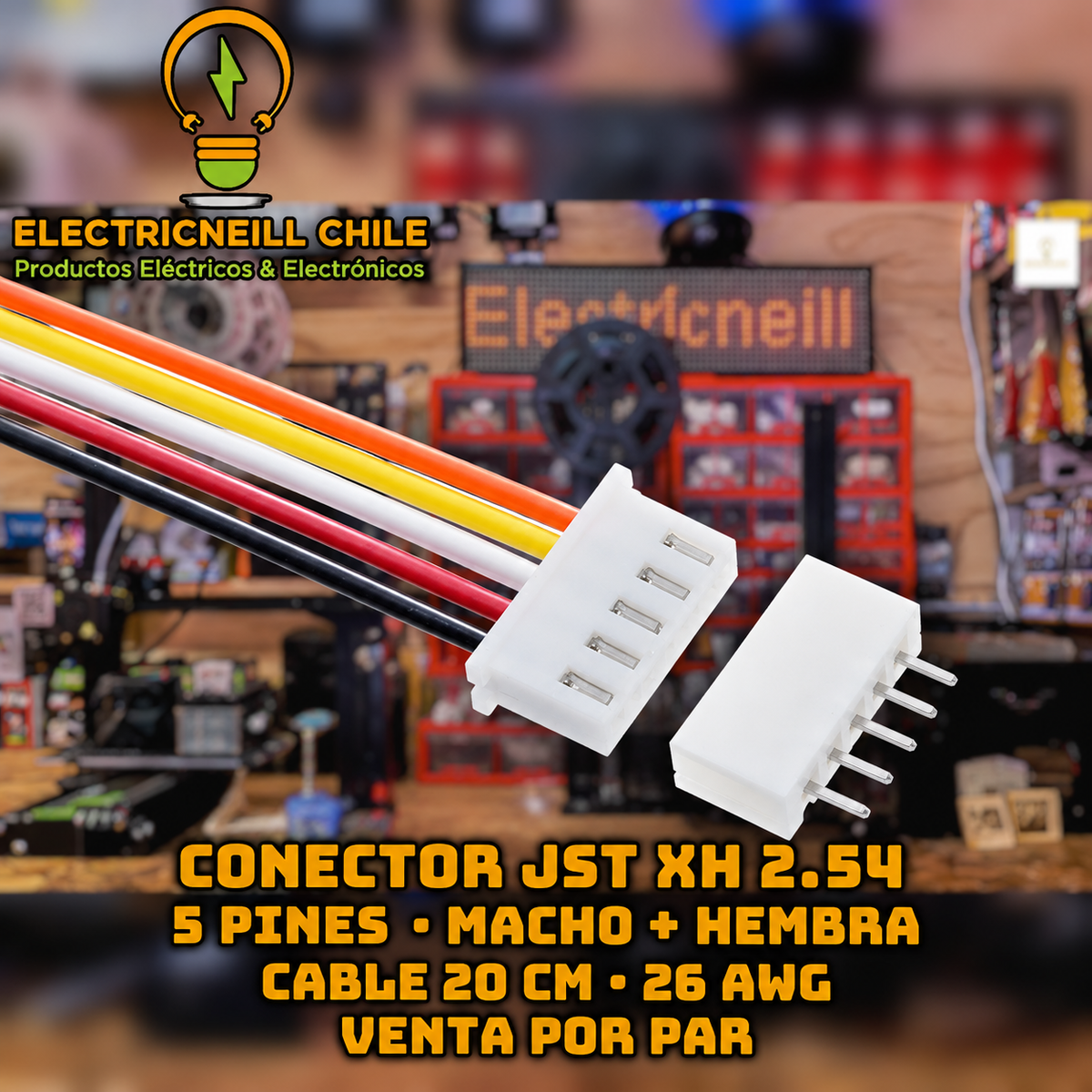 Conector JST XH 2.54 de 5 pines macho y hembra con cable de 20 cm - Electrineill