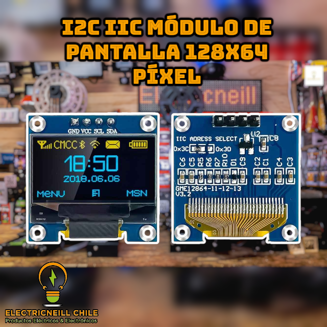 Módulo OLED I2C/IIC 0.96" – Resolución 128×64 px (SSD1306)