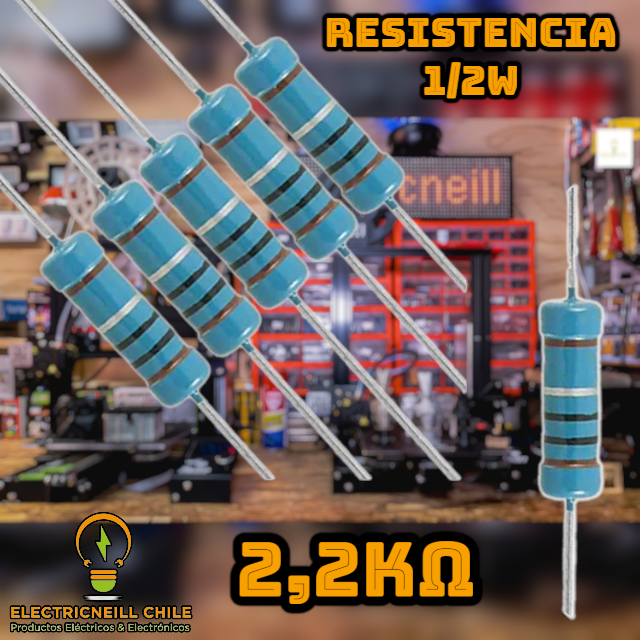 Resistencia 1/2W película de carbono 2,2 kΩ, pack de 3 - Electricneill