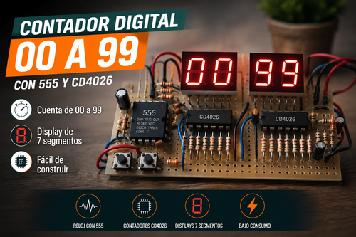 Contador digital 00-99 con NE555 y CD4026
