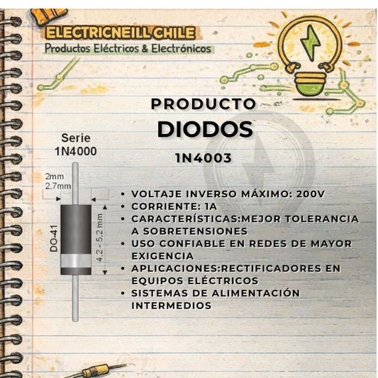 Diodo Rectificador 1N4003 (1A 200V)