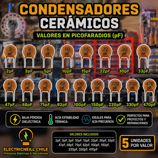 Condensadores Cerámicos Radiales – 5 Unidades del Mismo Valor  2 pF a 470 pF