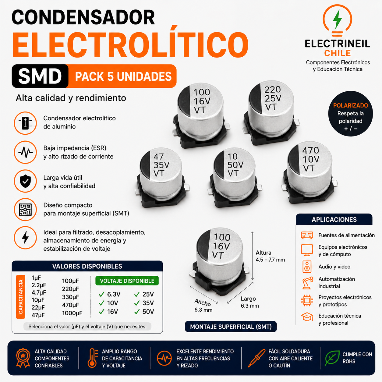 Condensadores Electrolíticos SMD – Pack de 3 Unidades