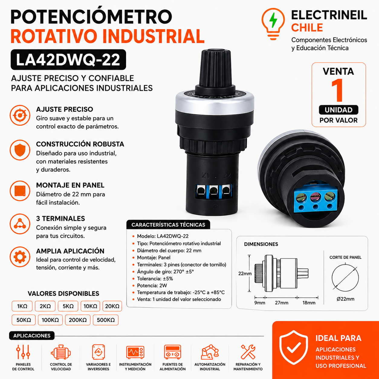 Potenciómetro Rotativo Industrial LA42DWQ-22
