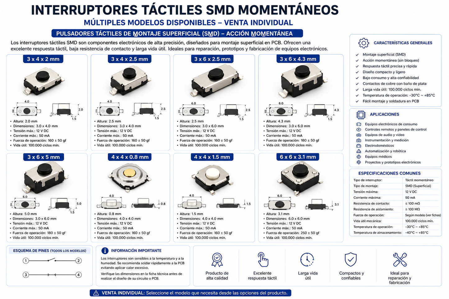 Interruptor Táctil SMD Pulsador