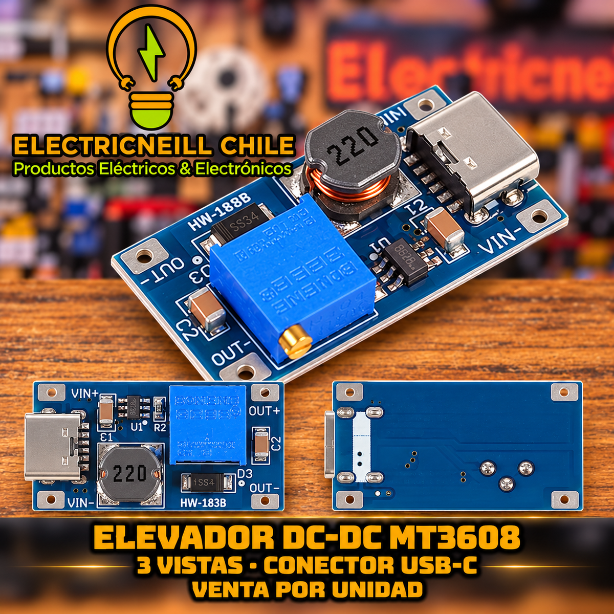 Módulo Elevador DC-DC MT3608 Ajustable 2 A, Entrada 2–24 V y Salida 5–28 V