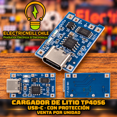 Módulo Cargador TP4056 para Batería de Litio 18650 con Protección, Entrada 5 V, Carga hasta 1 A — USB-C, Micro USB o Mini USB