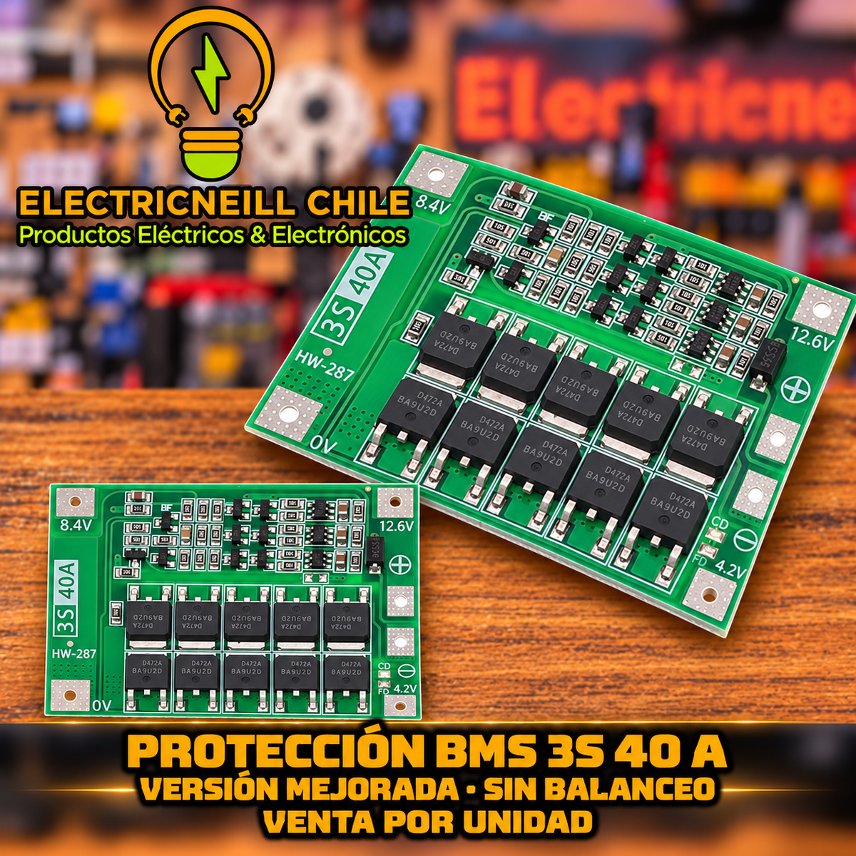 Placa de Protección BMS 3S 40 A Mejorada para Baterías de Litio 18650, 11,1 V Nominal / 12,6 V Carga Completa
