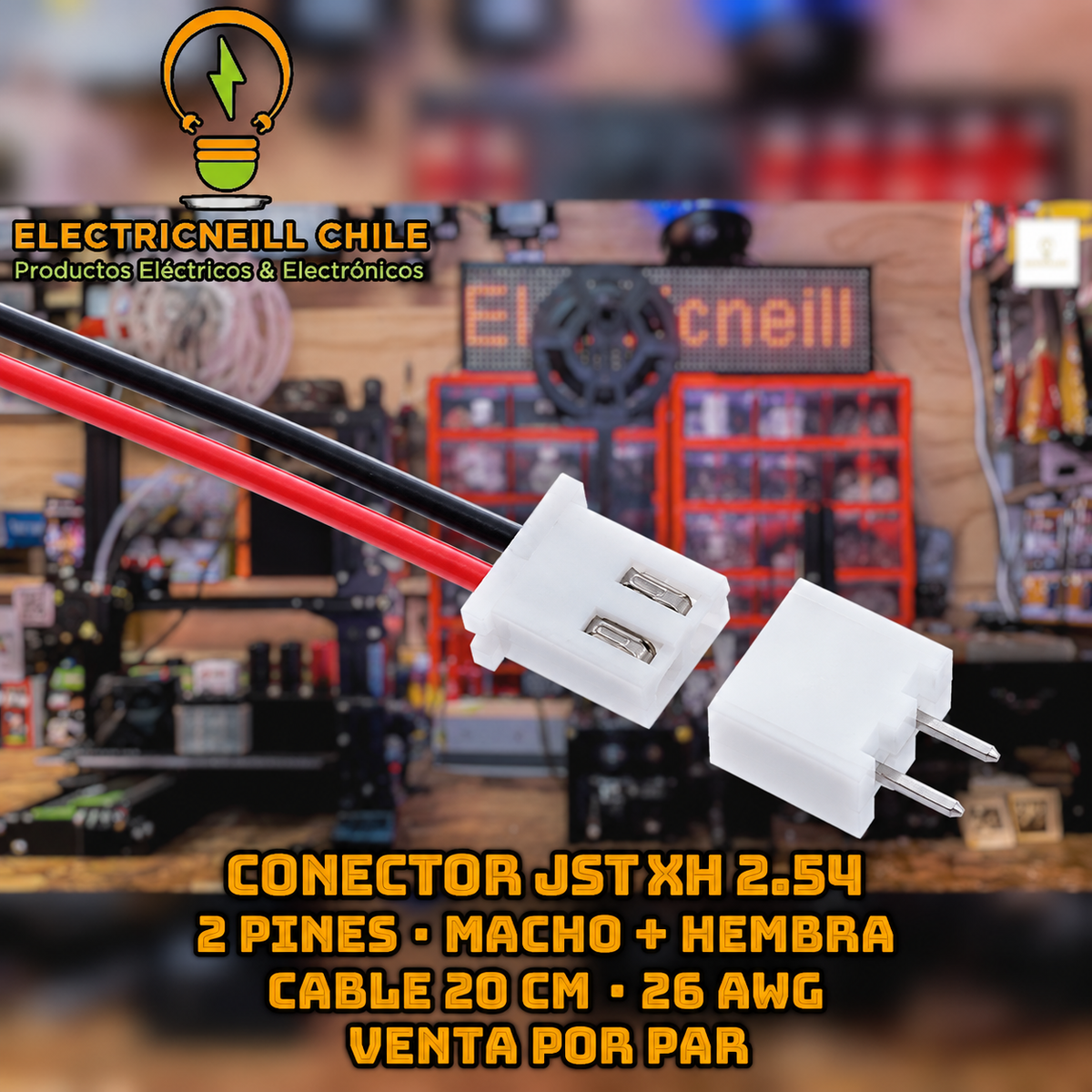 Conector JST XH 2.54 de 2 pines macho y hembra con cable de 20 cm - Electrineill