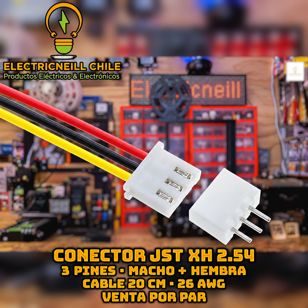 Conector JST XH 2.54 de 3 pines macho y hembra con cable de 20 cm - Electrineill