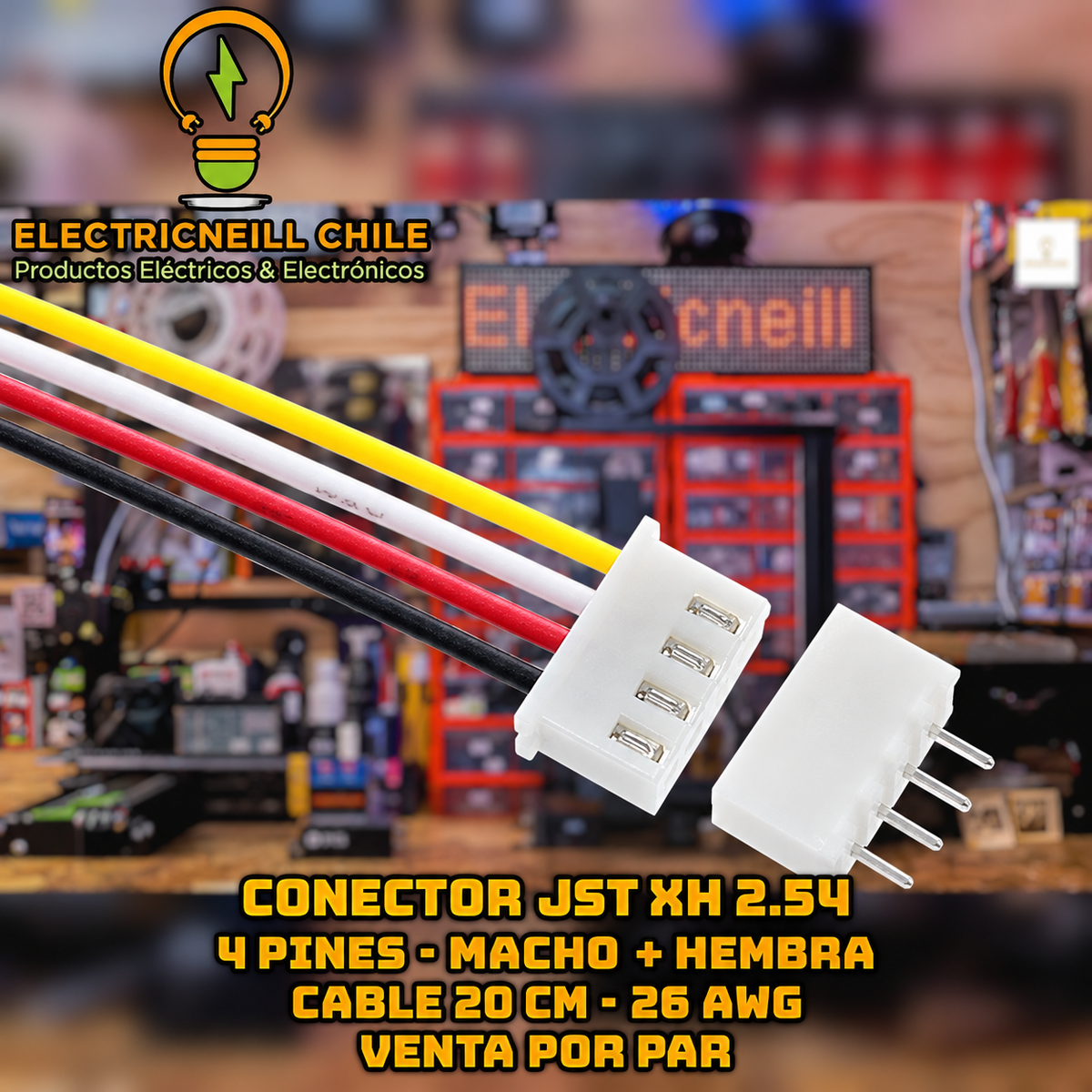 Conector JST XH 2.54 de 4 pines macho y hembra con cable de 20 cm - Electrineill