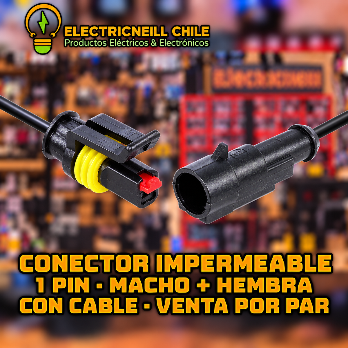 Conector impermeable de 1, 2, 3 o 4 pines macho + hembra con cable — 1 par