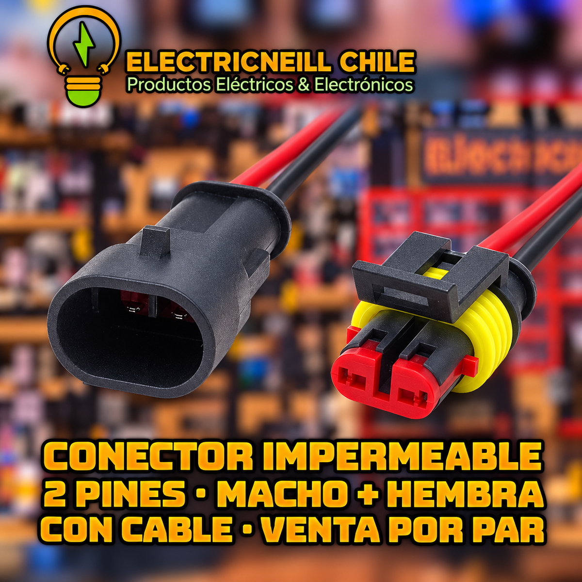 Conector impermeable de 1, 2, 3 o 4 pines macho + hembra con cable — 1 par