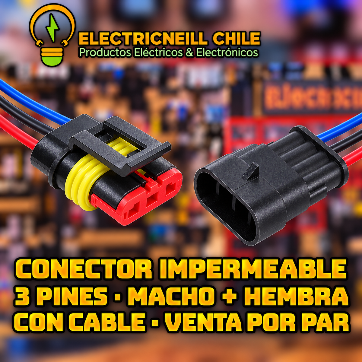 Conector impermeable de 1, 2, 3 o 4 pines macho + hembra con cable — 1 par