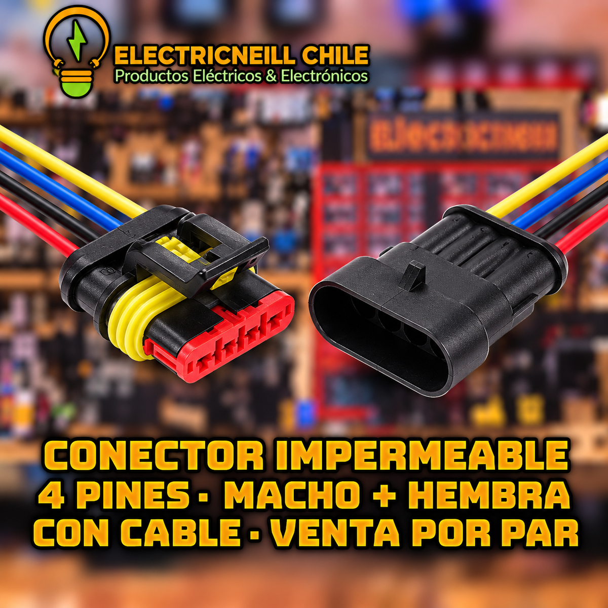 Conector impermeable de 1, 2, 3 o 4 pines macho + hembra con cable — 1 par