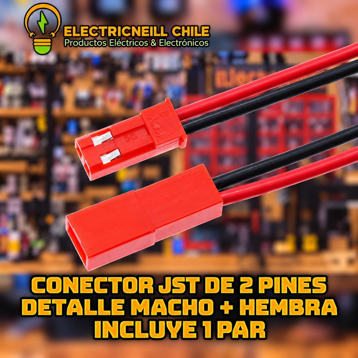 Conector JST rojo de 2 pines macho + hembra, cable 15 cm + 15 cm — 1 par