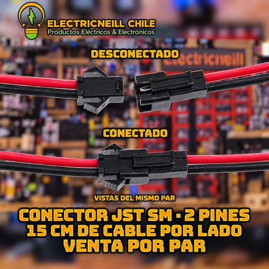 Conector JST SM 2 pines macho + hembra con cable 15 cm - Electrineill