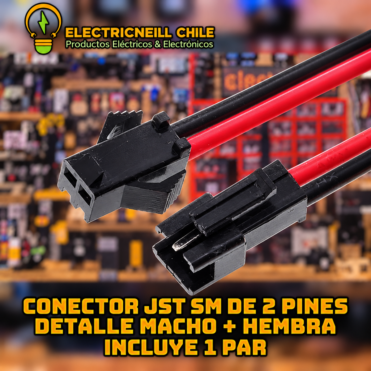 Conector JST SM de 2 pines macho + hembra, cable 15 cm + 15 cm — 1 par