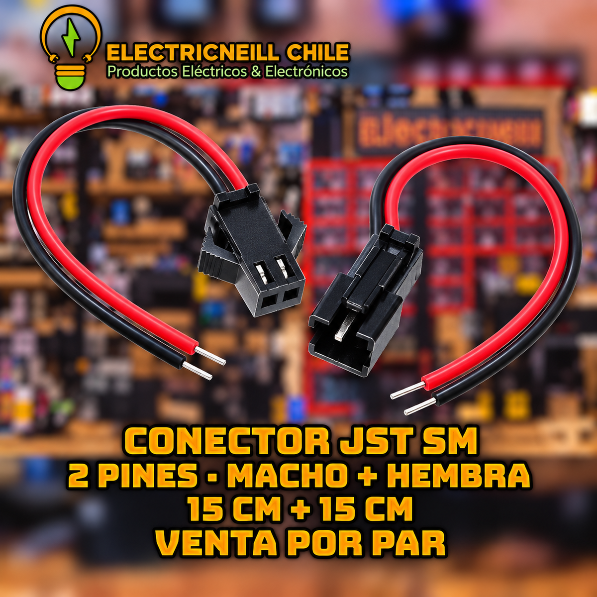 Conector JST SM de 2 pines macho + hembra, cable 15 cm + 15 cm — 1 par
