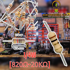 Resistencia 1/4W de película de carbono – valores de 820 Ω a 20 kΩ