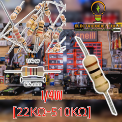 Resistencia 1/4W de película de carbono – valores de 22 kΩ a 510 kΩ
