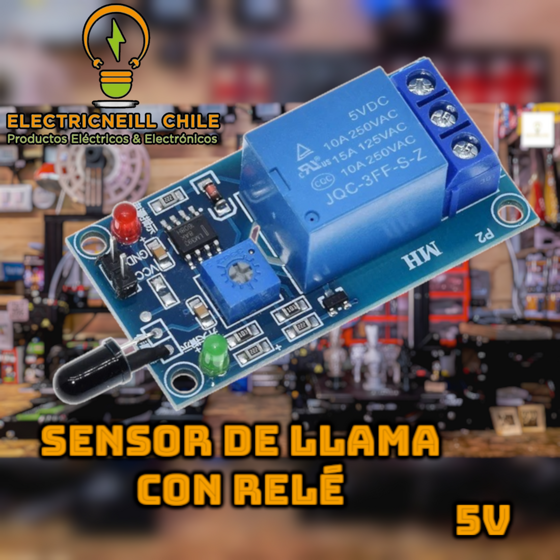 Sensor de Llama 5V y 12V con Relé 🔥 – ELECTRICNEILL CHILE SPA