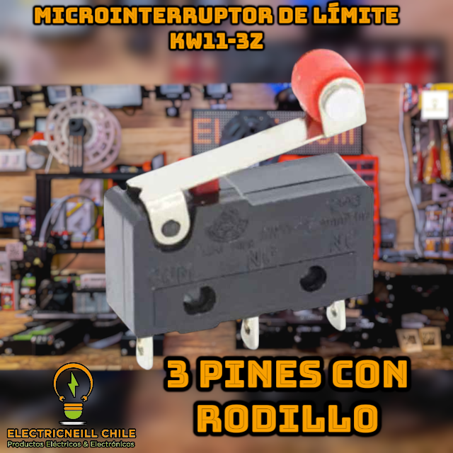 Microinterruptor de Límite KW11-3Z con Palanca y Rodillo – 3 Pines NO/NC 5A 250V