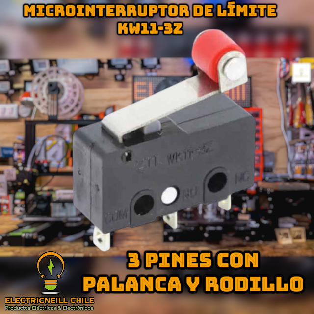 Microinterruptor de Límite KW11-3Z con Palanca y Rodillo – 3 Pines NO/NC 5A 250V