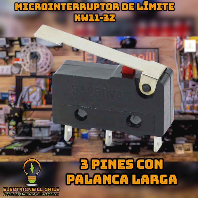 Microinterruptor de Límite KW11-3Z con Palanca y Rodillo – 3 Pines NO/NC 5A 250V