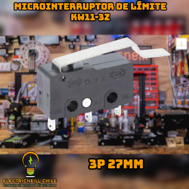 Microinterruptor de Límite KW11-3Z con Palanca y Rodillo – 3 Pines NO/NC 5A 250V