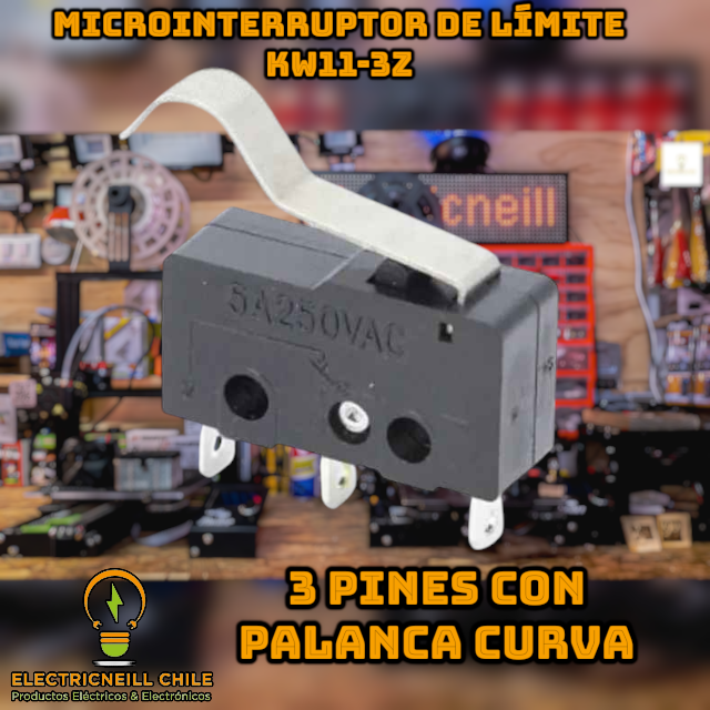 Microinterruptor de Límite KW11-3Z con Palanca y Rodillo – 3 Pines NO/NC 5A 250V