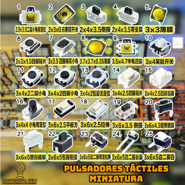 Tipos de Pulsadores Miniatura 2×3, 3×4 y 3×6 mm - Guía Completa Modelos 1–25 para Electrónica
