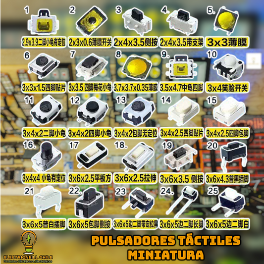 Tipos de Pulsadores Miniatura 2×3, 3×4 y 3×6 mm - Guía Completa Modelos 1–25 para Electrónica