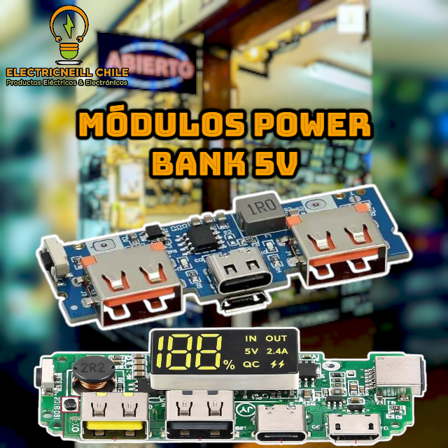 Módulo Power Bank 5V 2.4A para Batería 18650 con Cargador y Elevador DC-DC (Con y Sin Display)