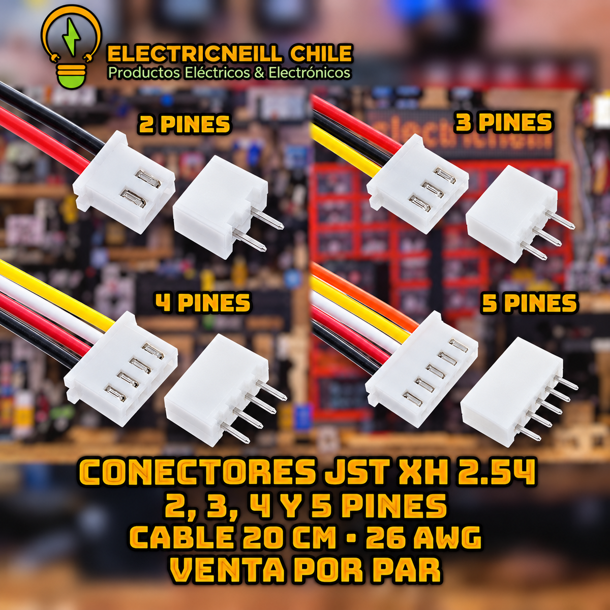 Conectores JST XH 2.54 macho y hembra con cable de 20 cm de 2, 3, 4 y 5 pines - Electrineill
