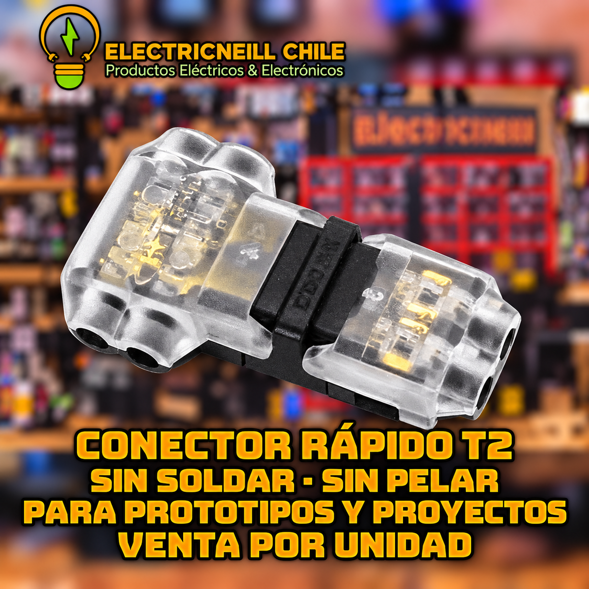 Conector rápido T2 de derivación, sin soldar ni pelar cables, 22–18 AWG